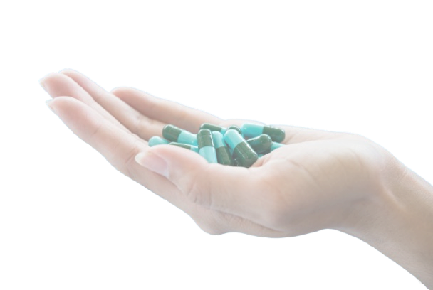 GSK pharmaceutical — hand with capsules